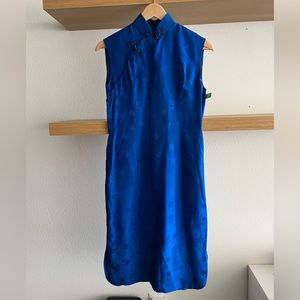 Chinese qipao royal blue silk dress
